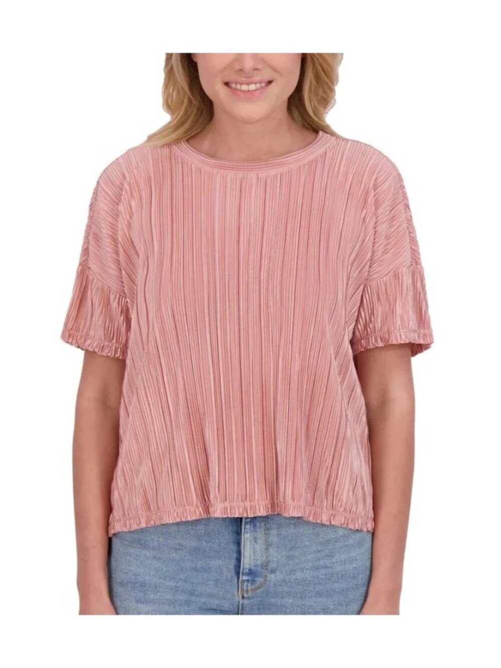 NWT Marc New York Andrew Marc Women's XS Pink Pleated Short Sleeve Tunic Top